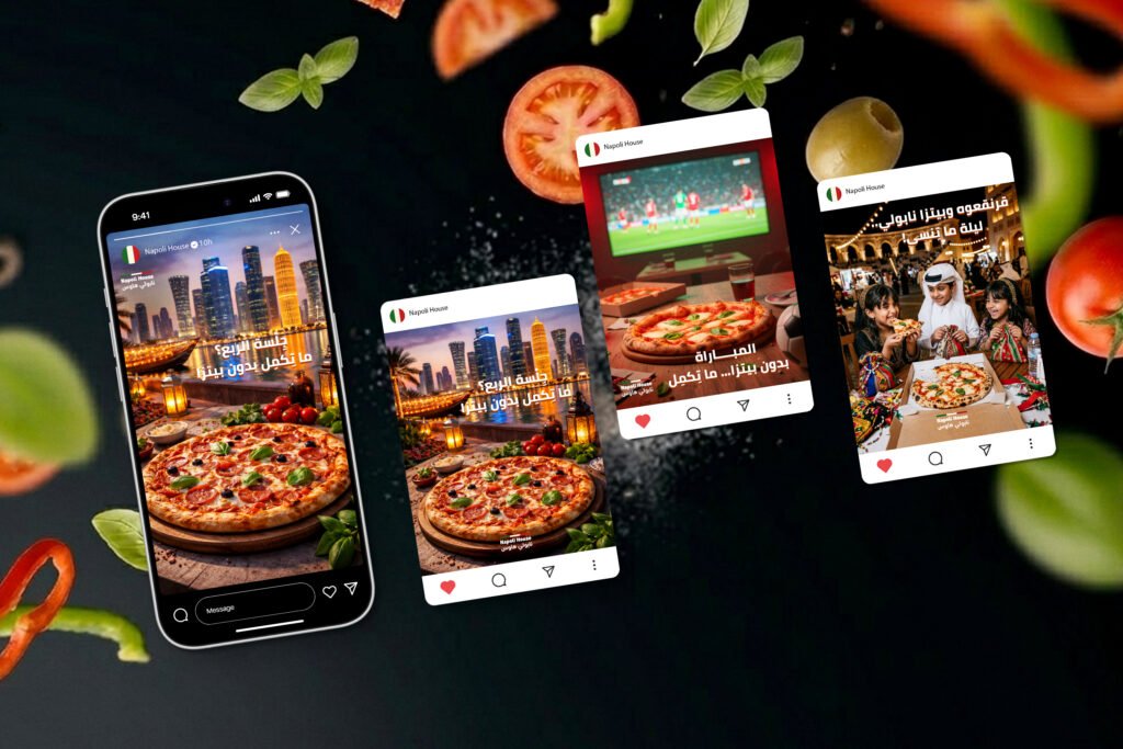 Printo Napoli House — Social Media Management & Creative Strategy Localized social media management campaign for Napoli House in Qatar by Printo Agency
